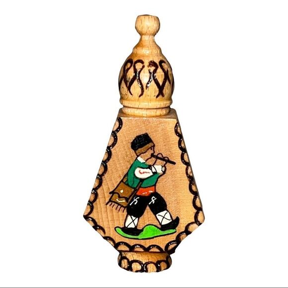 Bulgarian Small Wood Perfume Bottle Holder Hand Painted Folk Art EUC - Picture 2 of 6